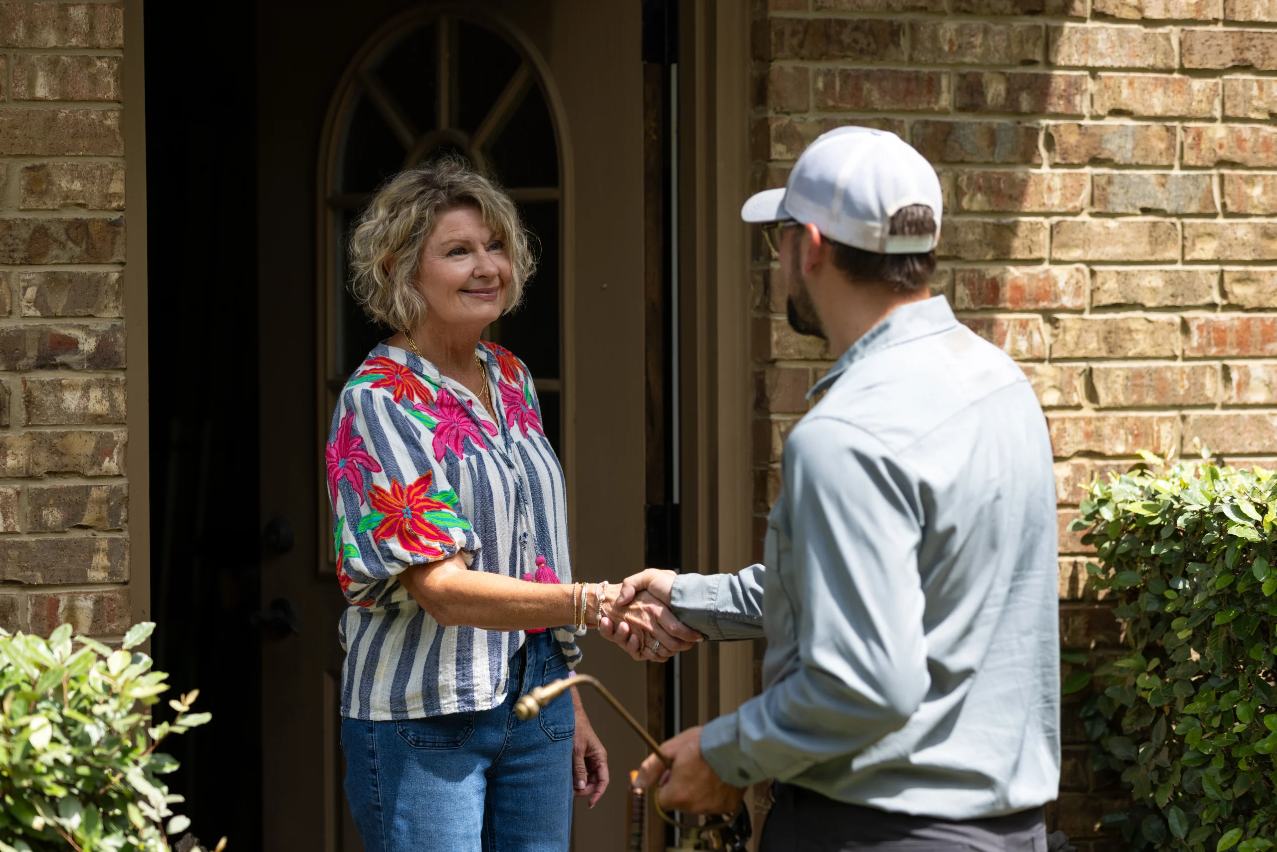 Shaking hands with customer